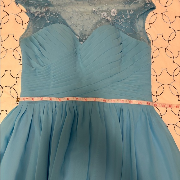 Blue Lace Cap Sleeves Chiffon Party/Prom Dress - Picture 6 of 9
